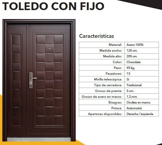 Puerta de seguridad Toledo con fijo / 205x120 cm